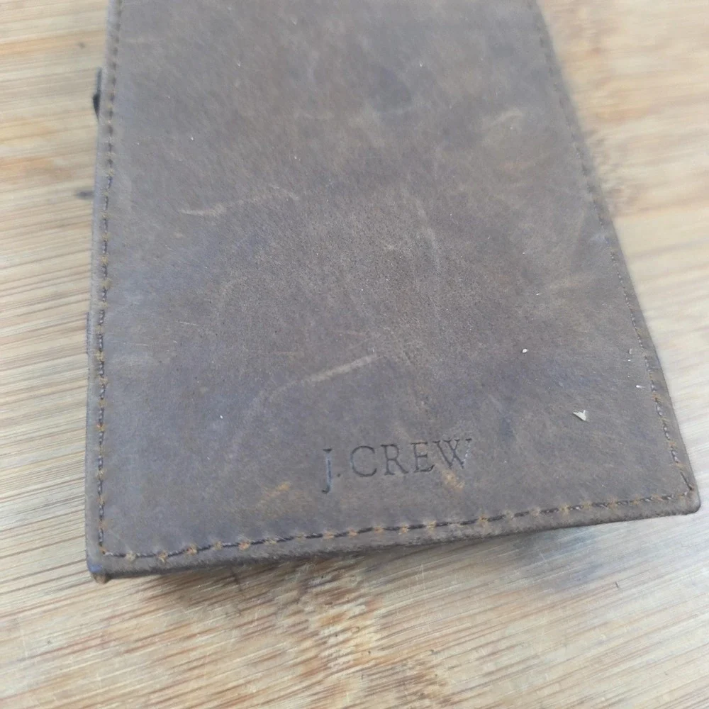 J Crew Wallet Mens One Size Brown Leather Slim Fold Card Case Logo Minimalist